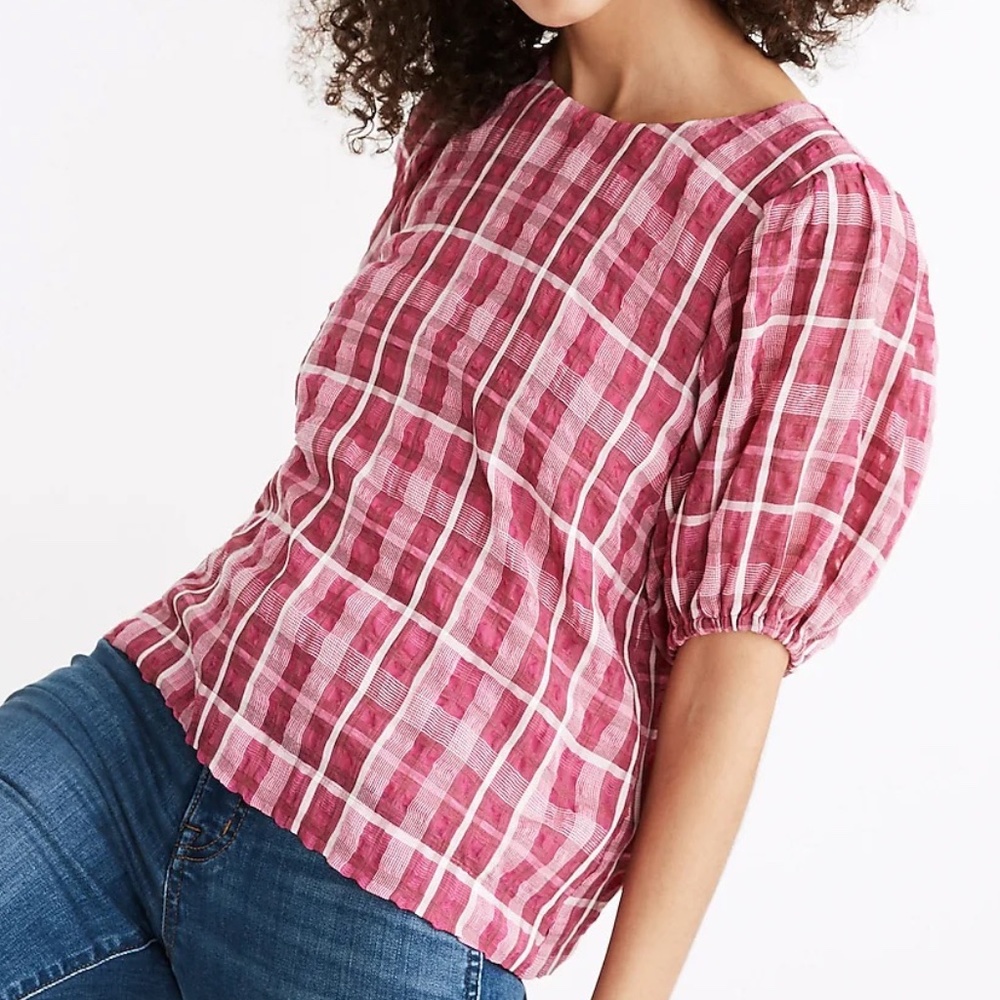 Madewell | Plaid Puff-Sleeve Top